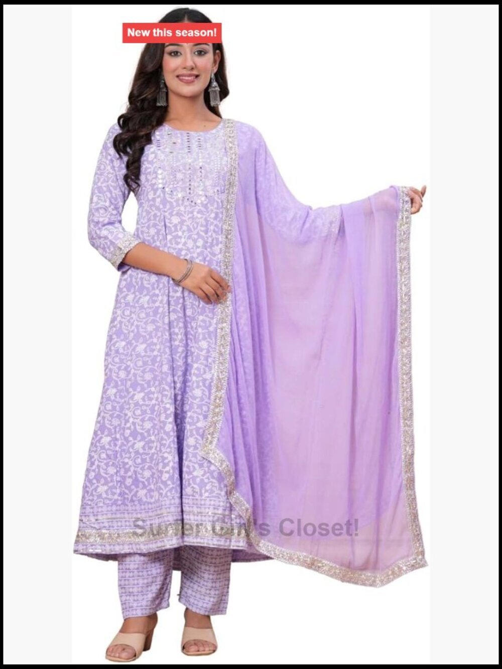 Cotton Floral Anarkali Kurta Set with Pant and Dupatta